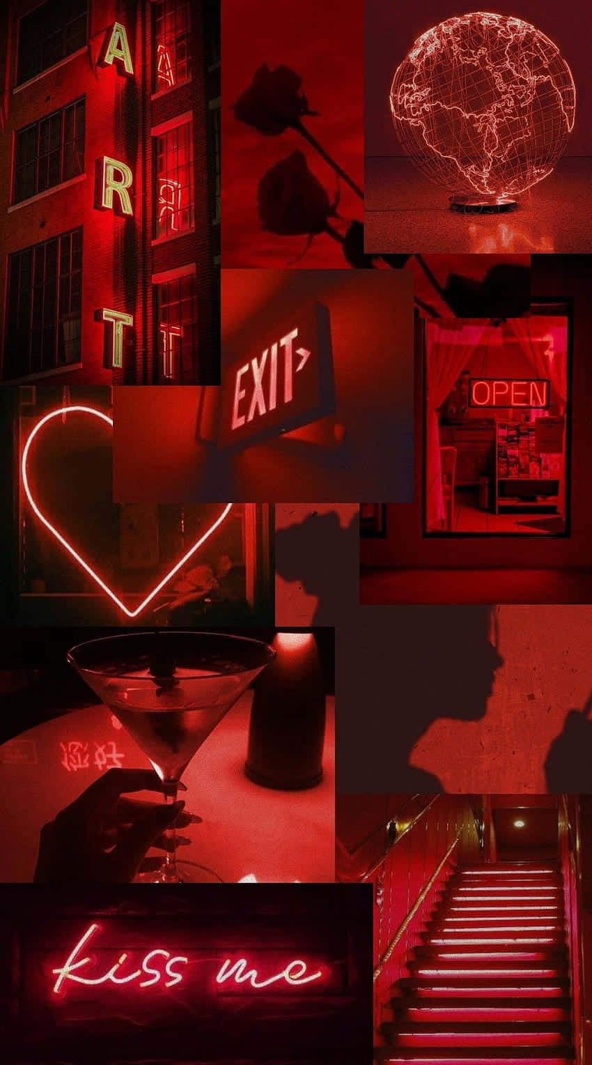 Alle Neon Red Æstetisk Collage Wallpaper