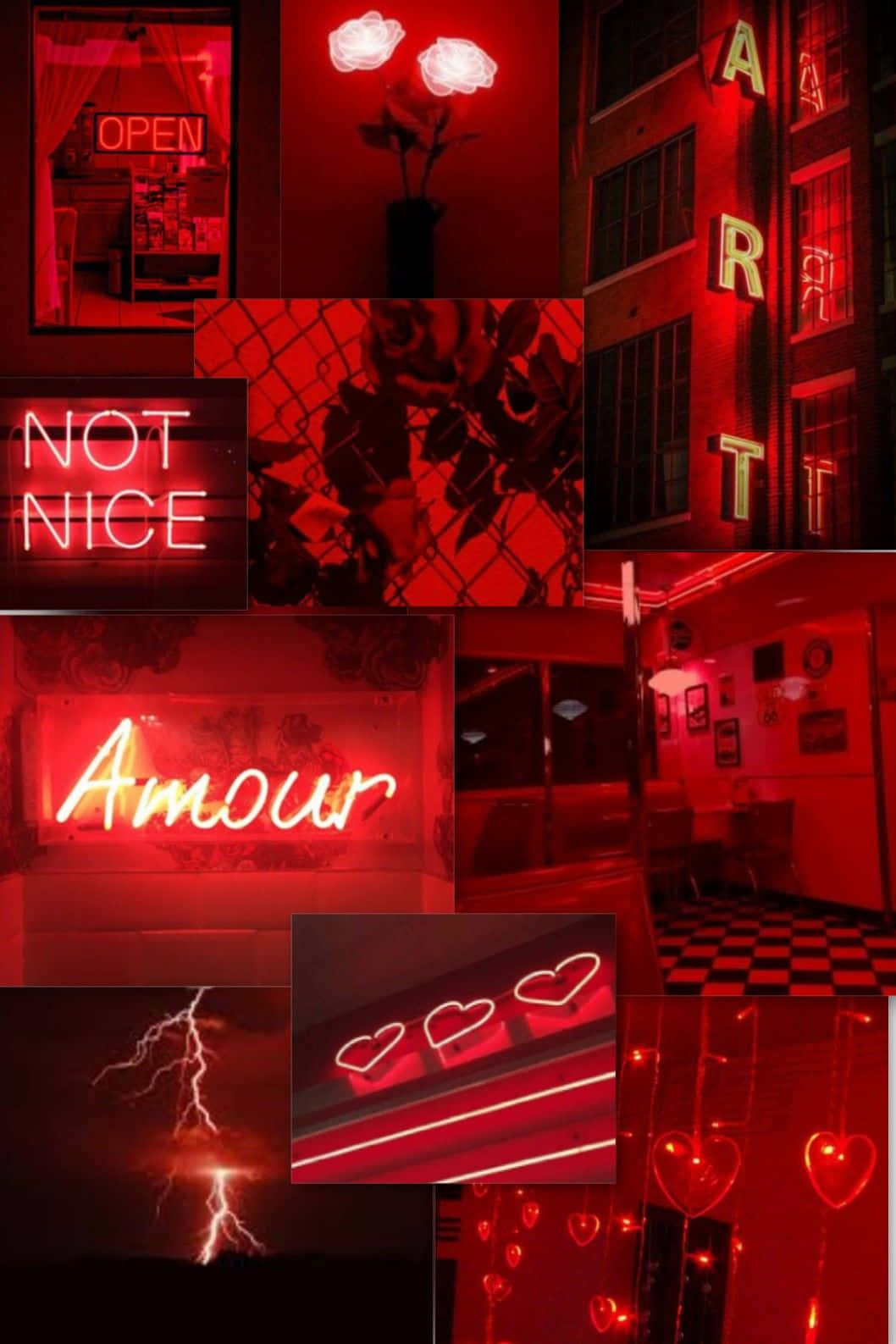 A burst of neon red creates a dynamic aesthetic. Wallpaper