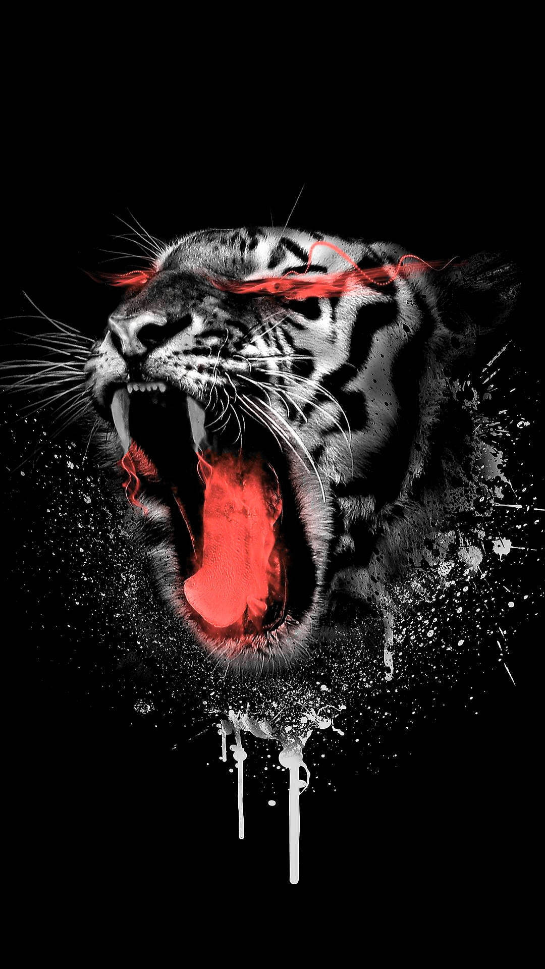 Neon Red Angry Tiger Wallpaper