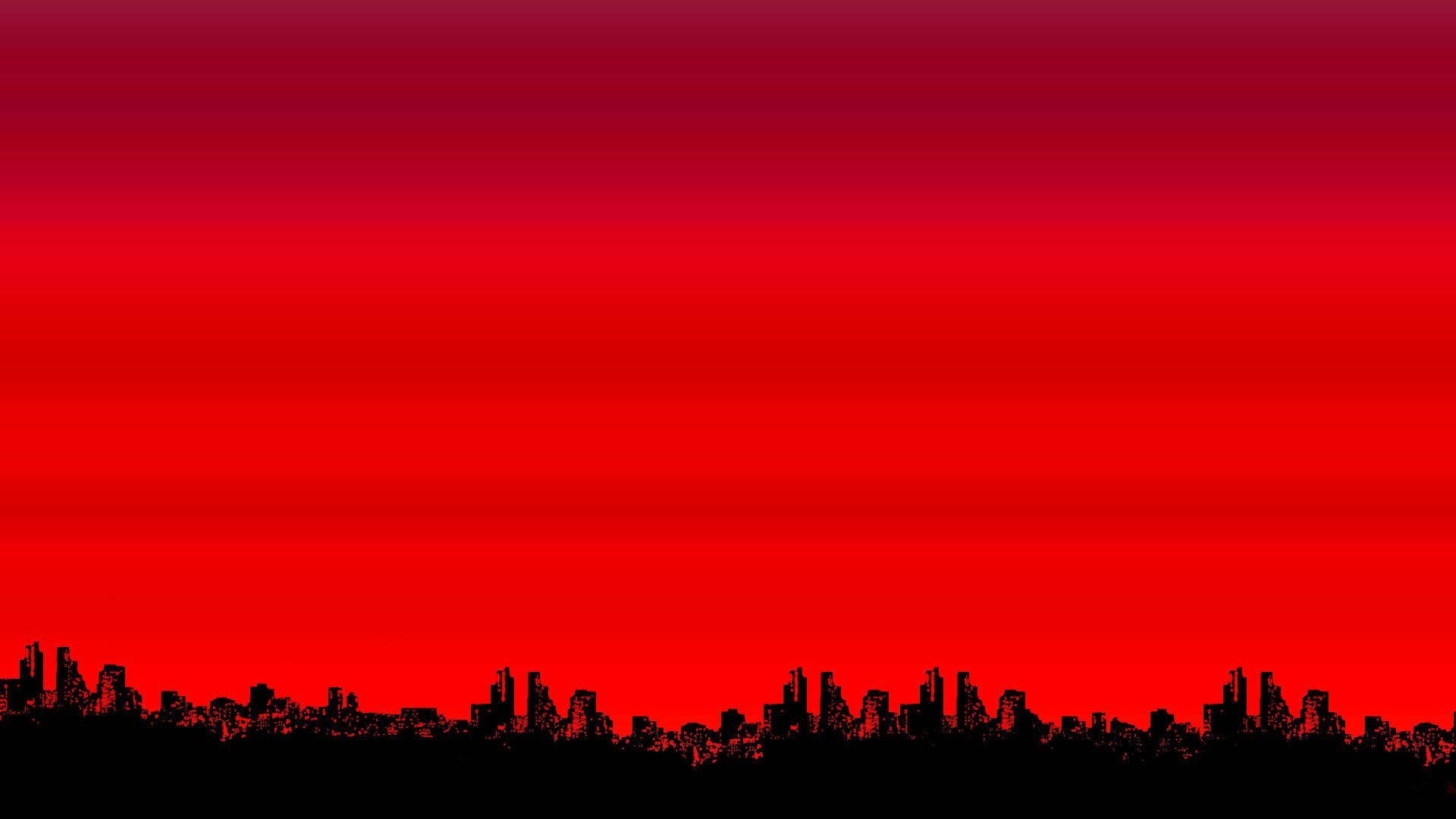 Neon Red City Skyline Wallpaper