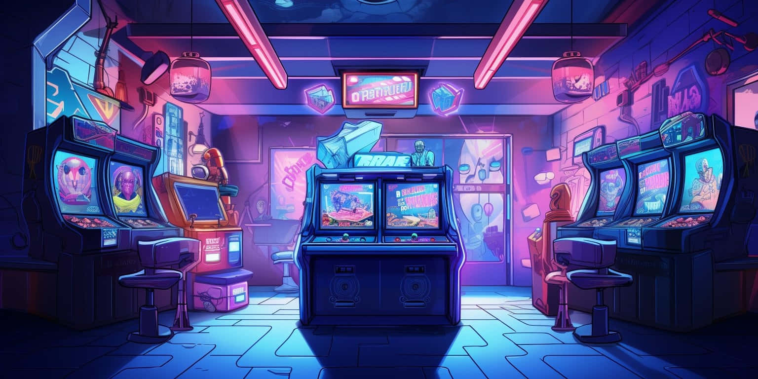 Neon Retro Arcade Room Wallpaper