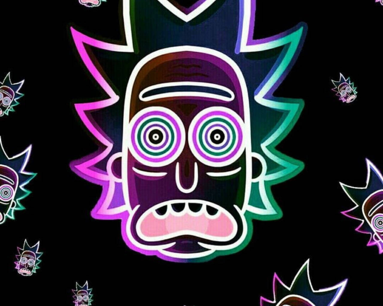 Neon Rick And Morty Trippy Heads Wallpaper