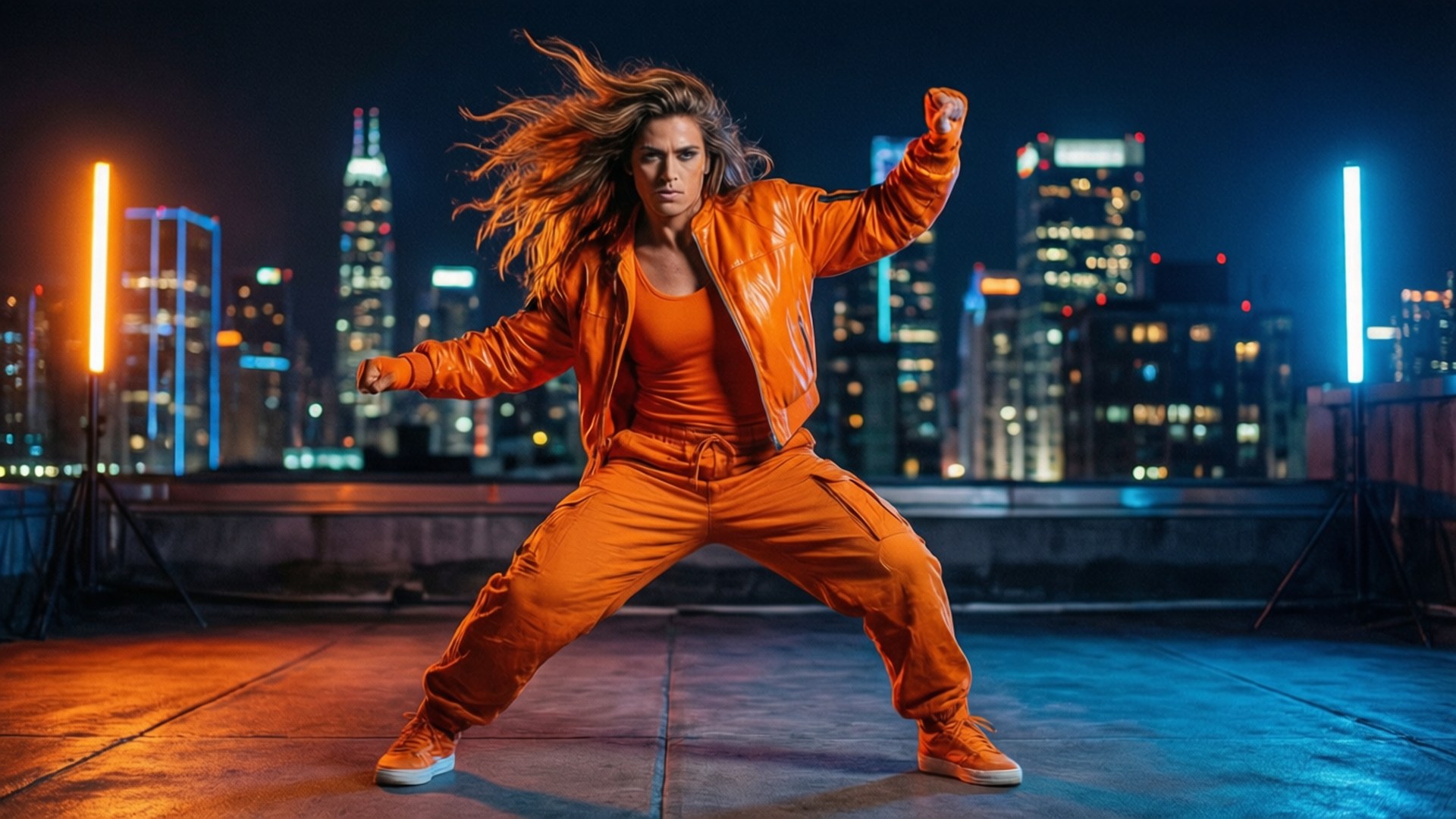 Neon Rooftop Dance Bakgrunner