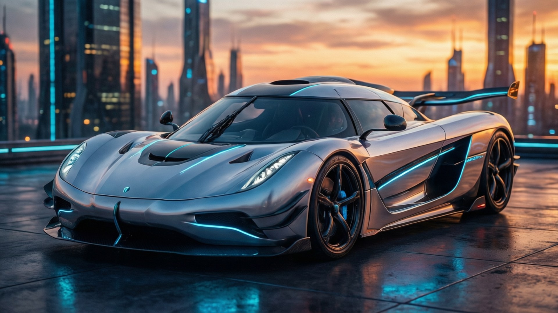 Neon Rooftop Hypercar Bakgrunner