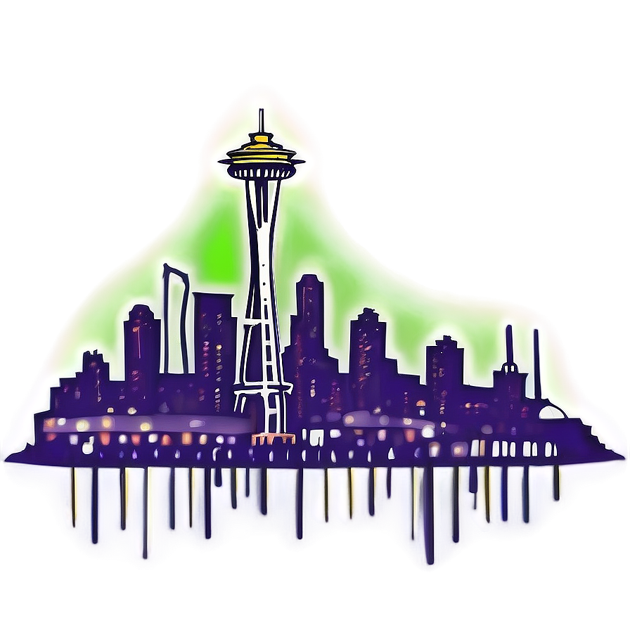 Neon Seattle Skyline Artwork Png 06252024 PNG