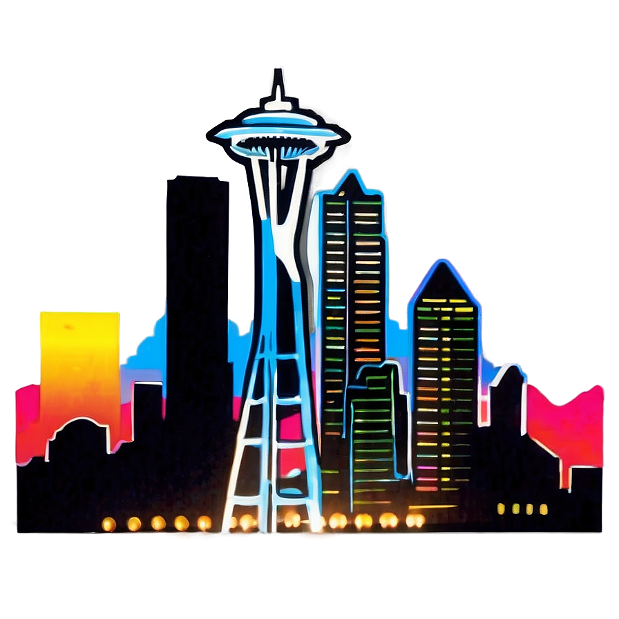 Neon Seattle Skyline Artwork Png Wbd PNG