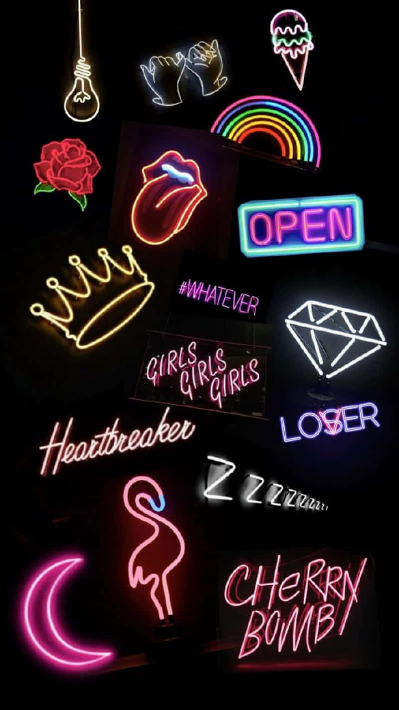 Neon Signs Collage Cool Teenager.jpg Wallpaper