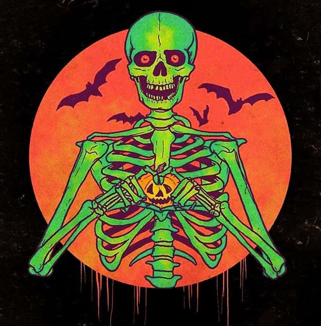 Neon_ Skeleton_ Halloween_ Art Wallpaper