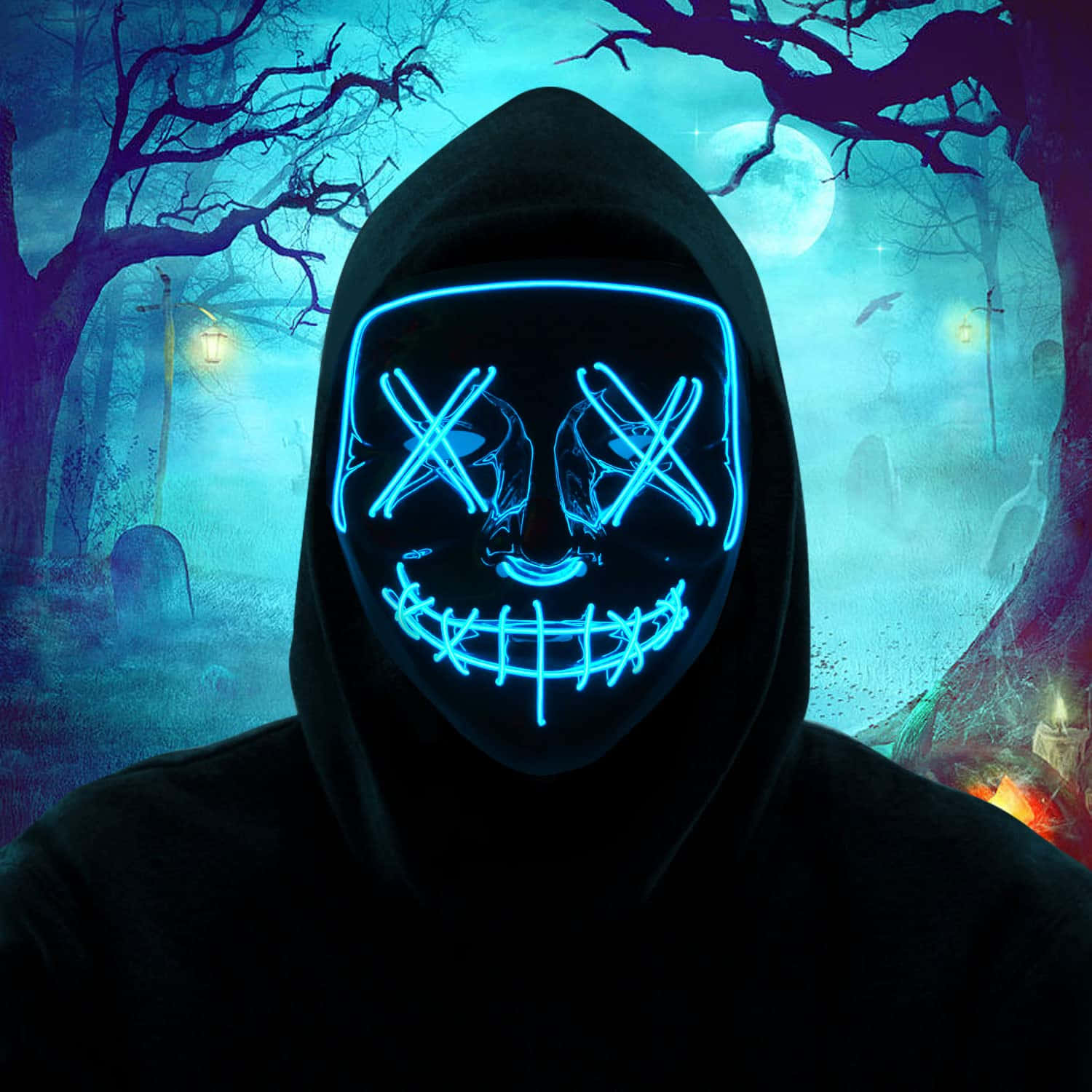 Neon_ Skull_ Hoodie_in_ Misty_ Graveyard Wallpaper