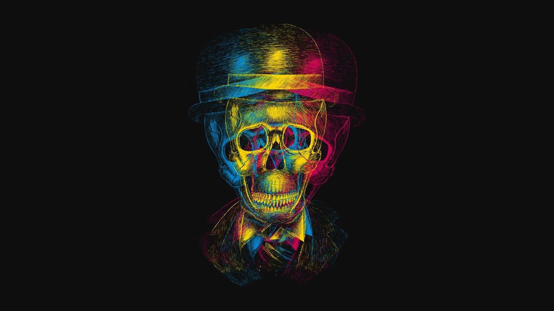 Neon_ Skull_with_ Bowler_ Hat Wallpaper