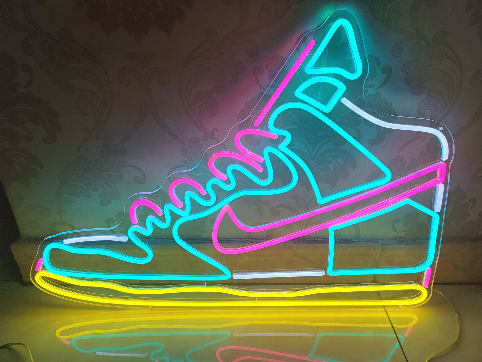 Neon Sneaker Light Sculpture Wallpaper