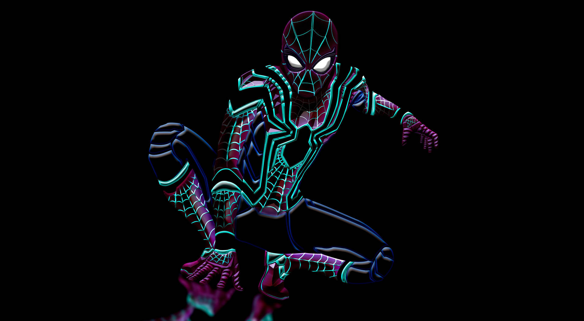 Neon Spiderman - A Vibrant Interpretation in Black Art Wallpaper
