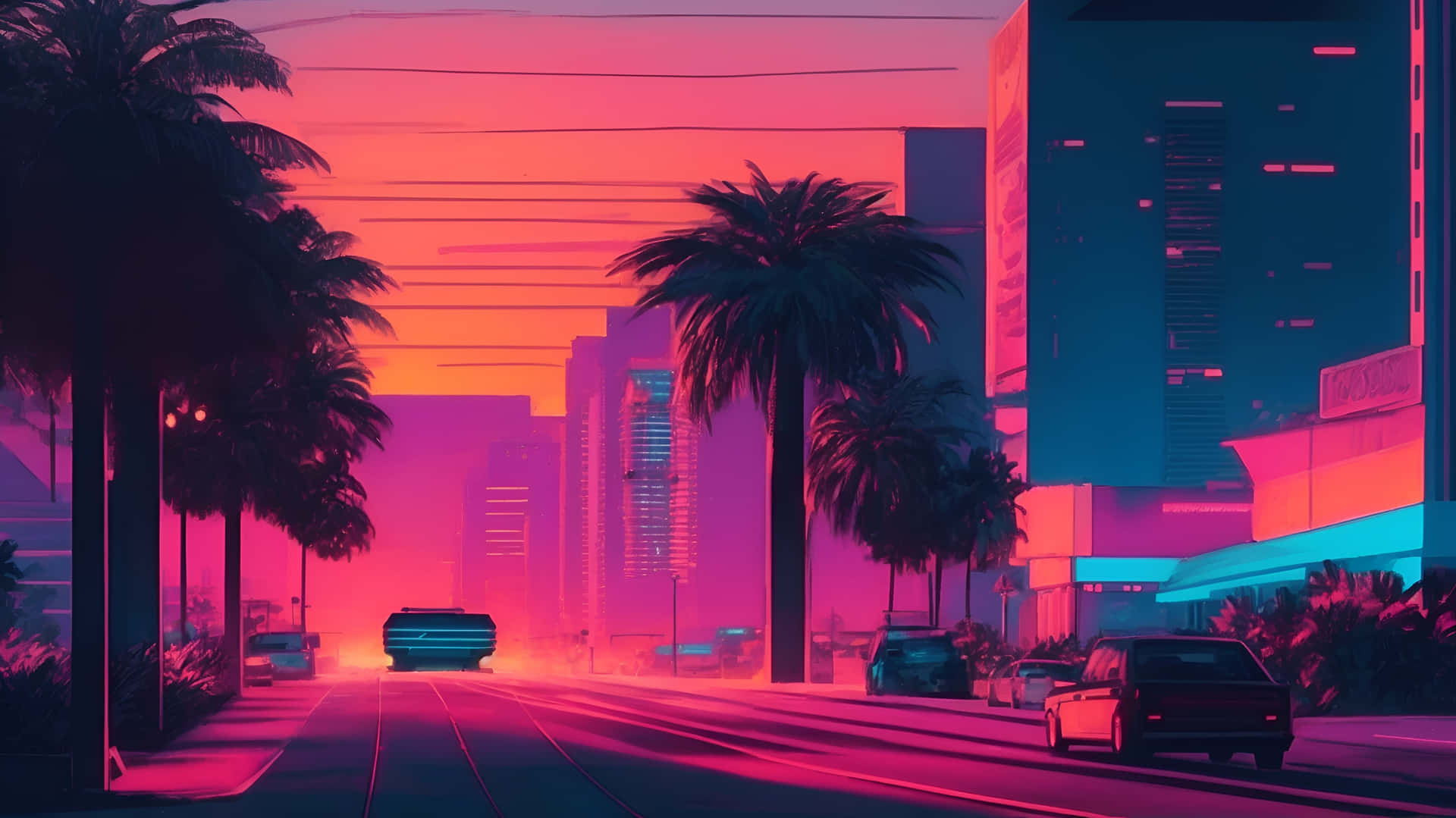 Neon Sunset Cityscape Wallpaper