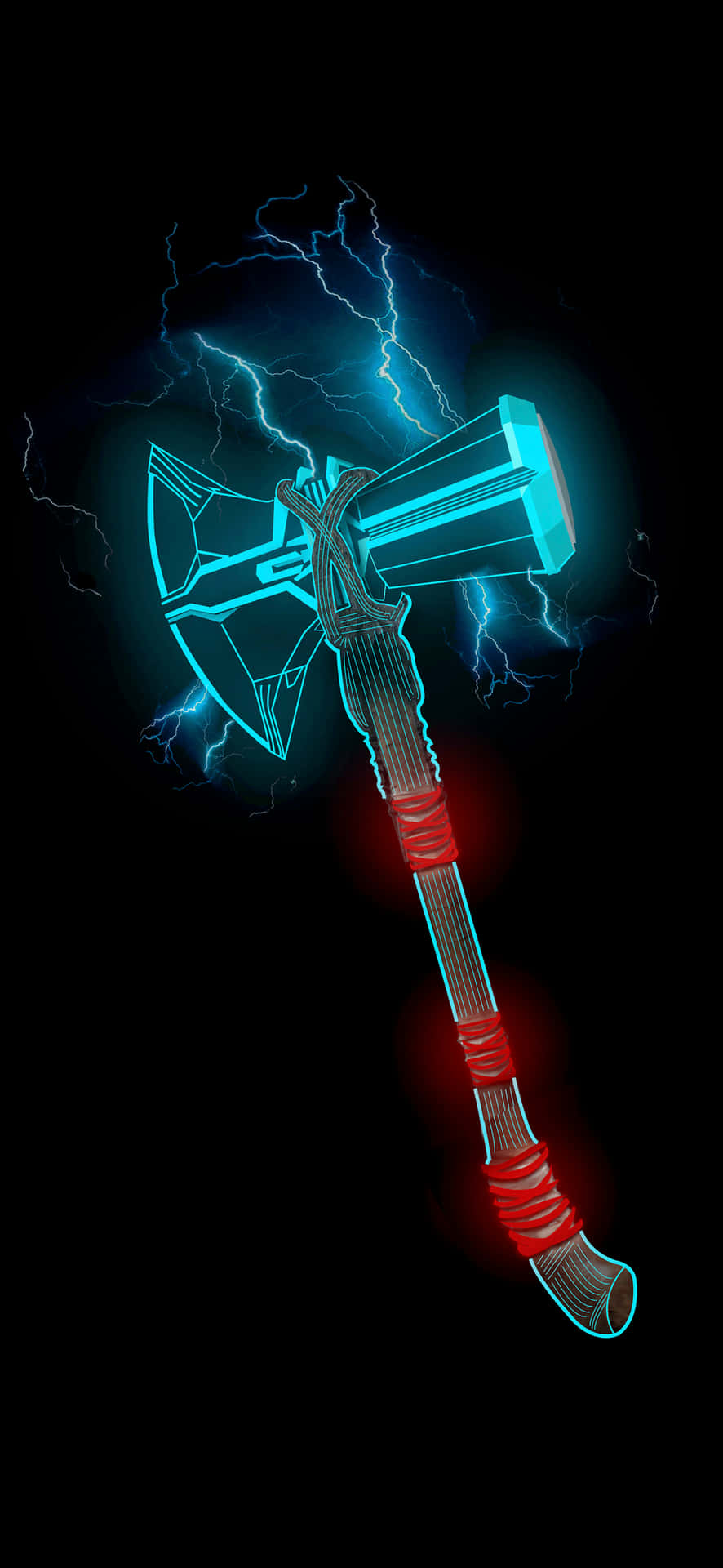Neon Thor Hammer Lightning Art Wallpaper