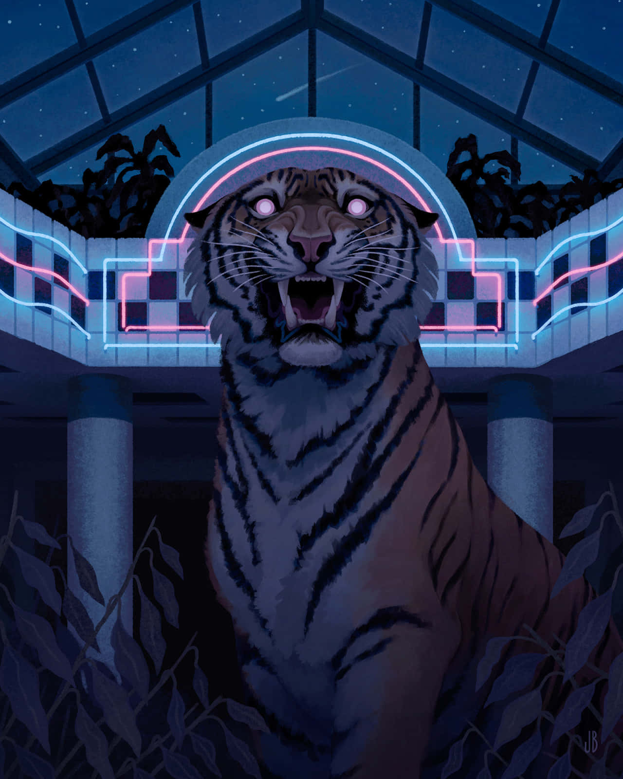 Neon Tiger Roar Aesthetic Wallpaper
