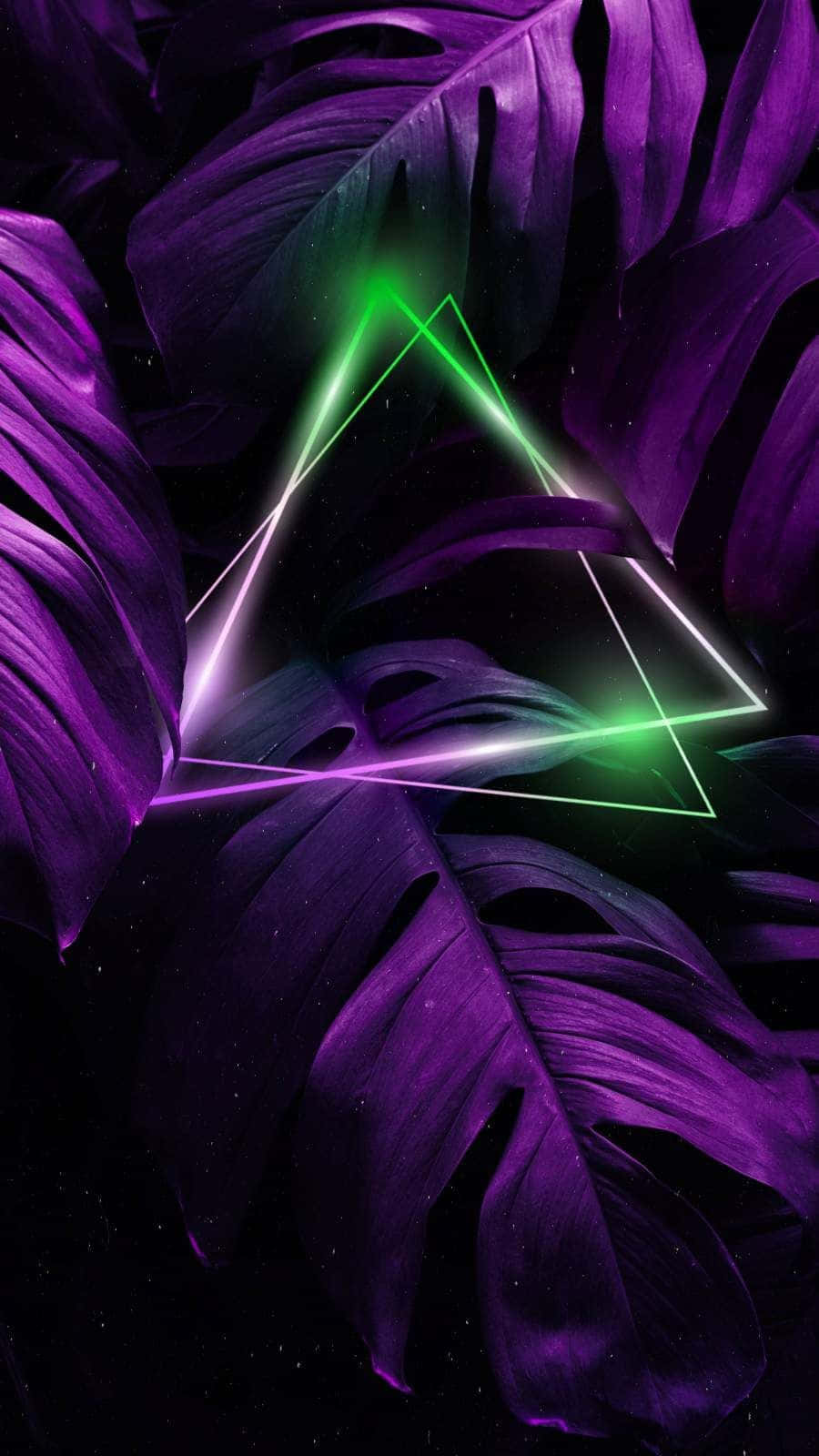 Neon_ Triangle_ Amidst_ Purple_ Leaves Wallpaper