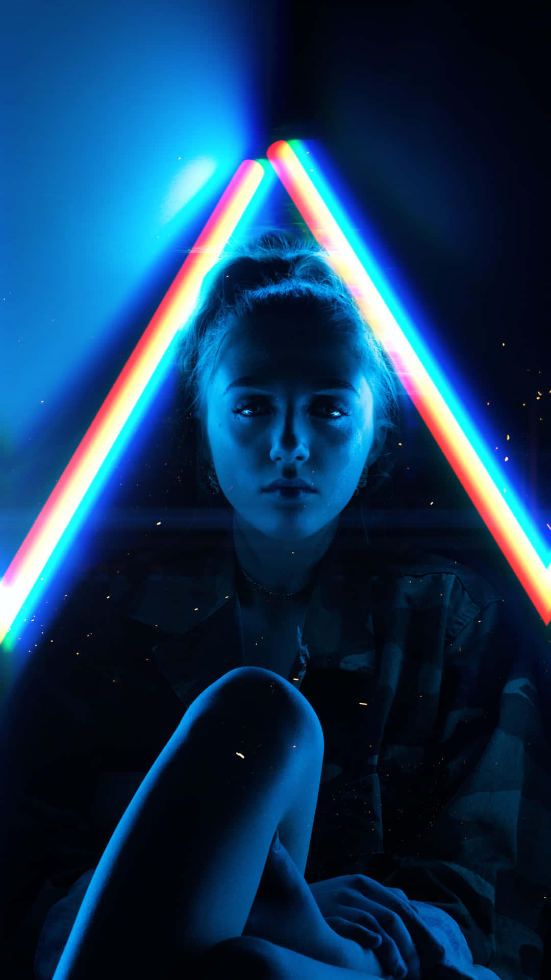 Neon Triangle Illuminated Woman Wallpaper