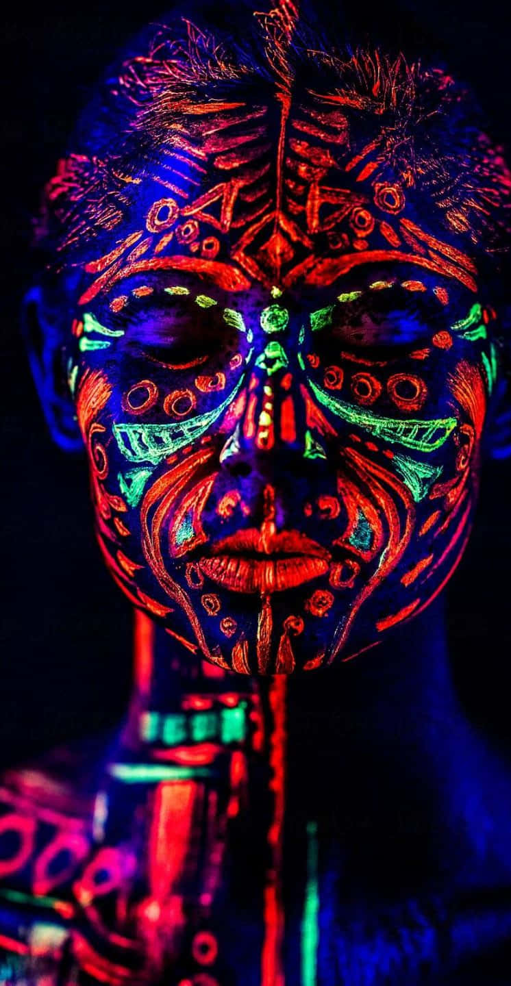 Neon_ Tribal_ Makeup_ Under_ Black_ Light Wallpaper