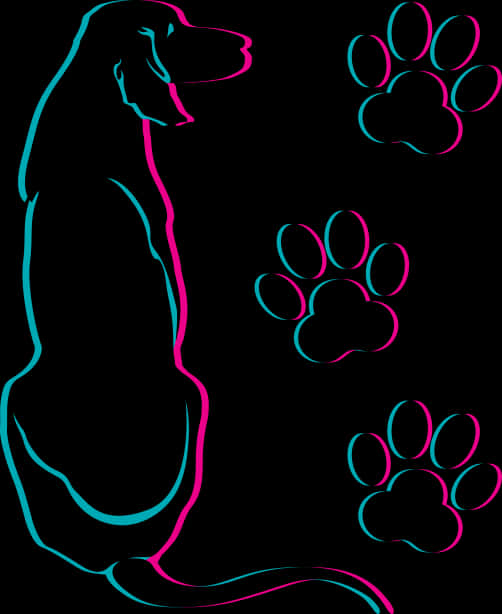 Neon_ Outline_ Dog_and_ Paws PNG