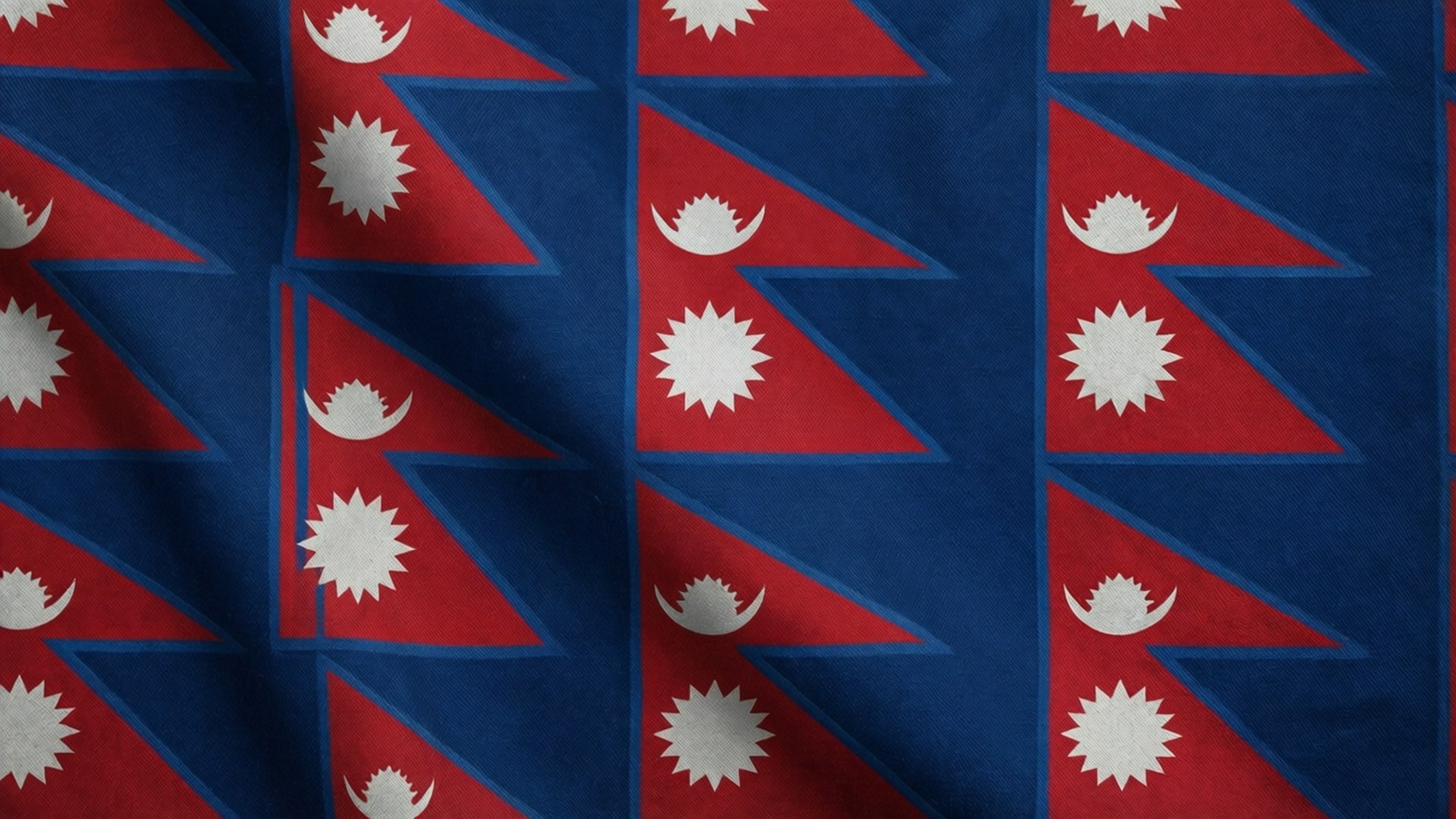 Ett sömlöst upprepande mönster av Nepal flaggor på tygtextur.