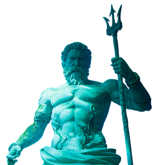 Neptune Statue Blue Illumination PNG