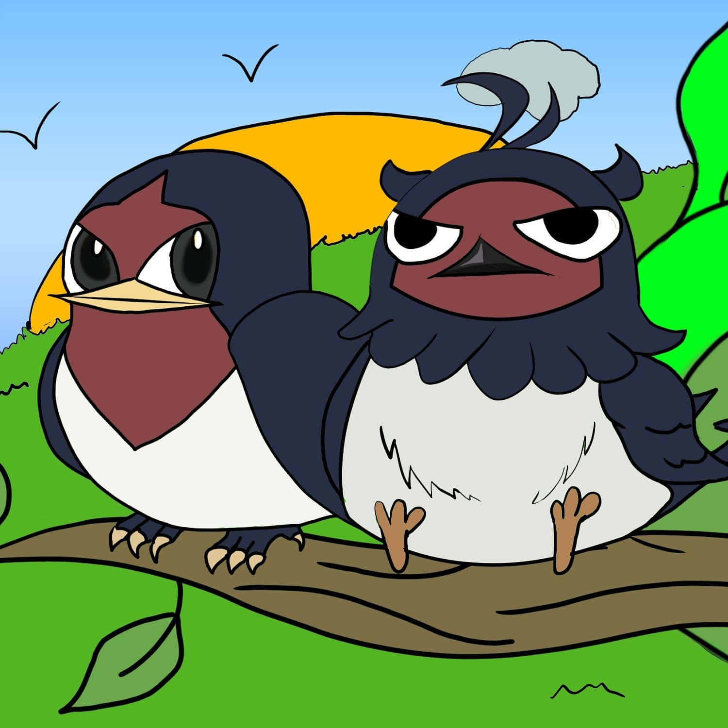 Nero and Taillow Enjoying a Peaceful Moment on a Tree Branch Wallpaper