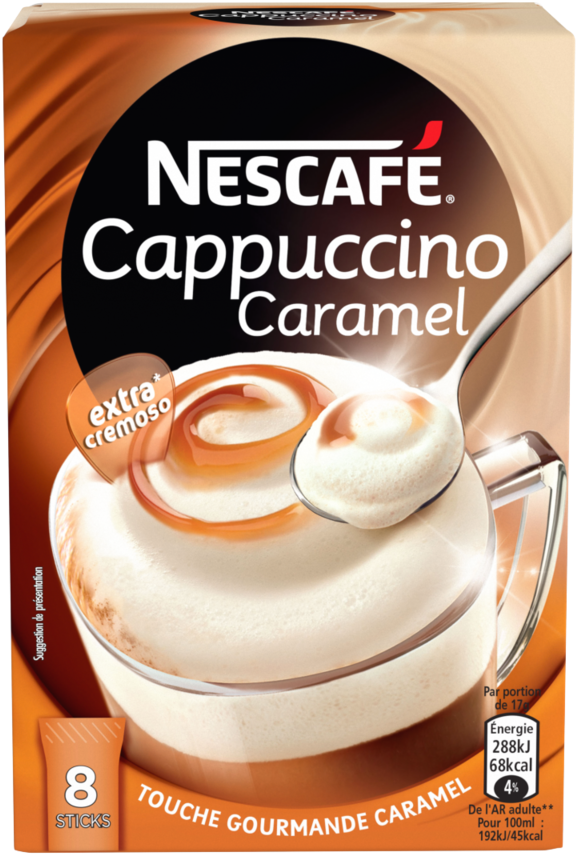 Nescafe Cappuccino Caramel Packaging PNG