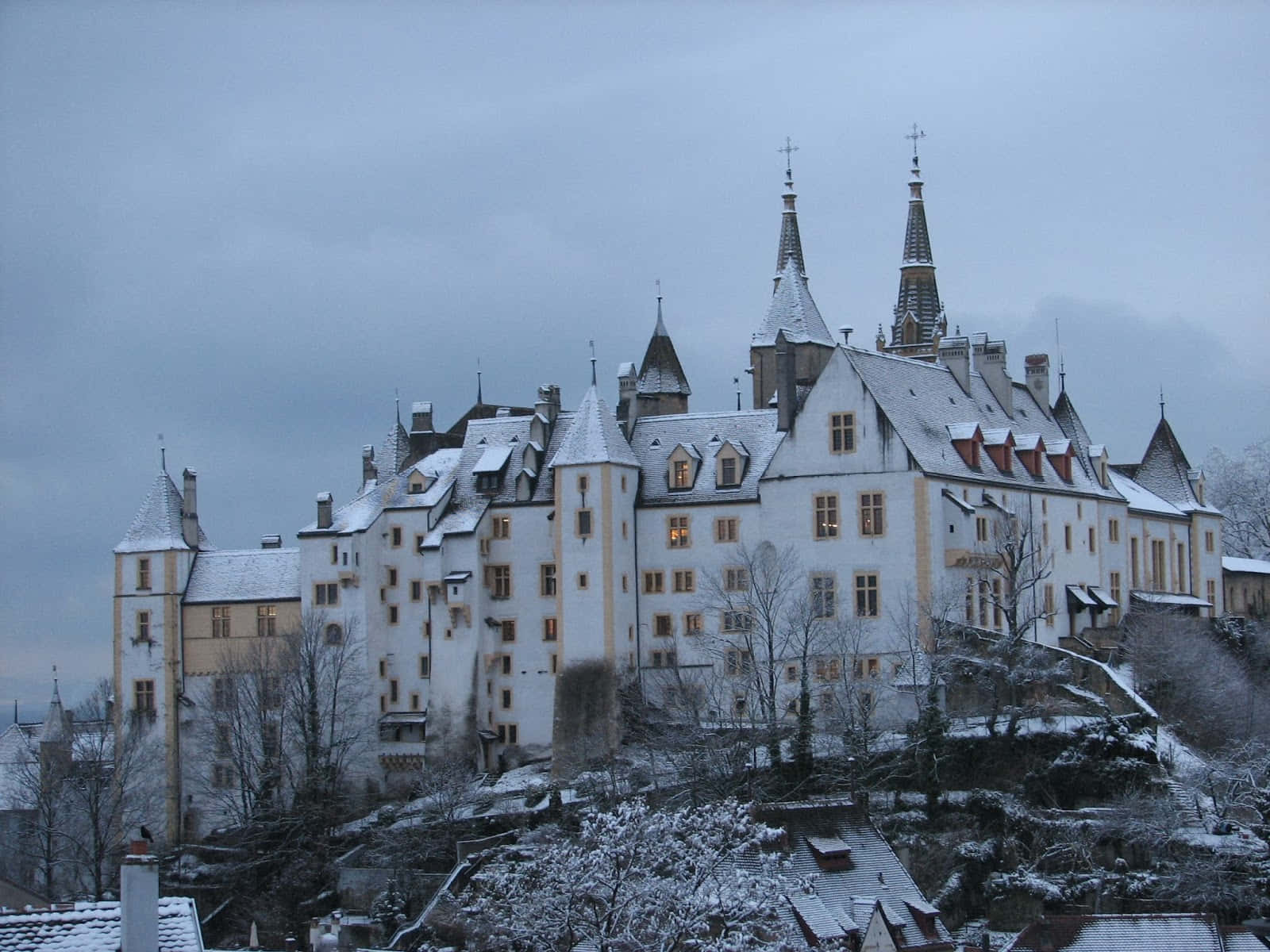 Neuchatel Castle Winter Dusk Wallpaper