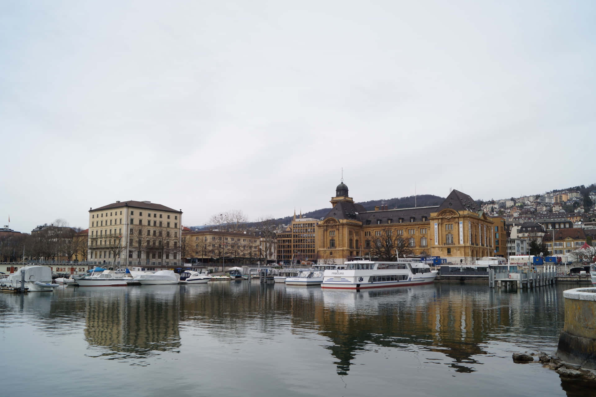 Neuchatel Lakefront Marinaand Architecture Wallpaper