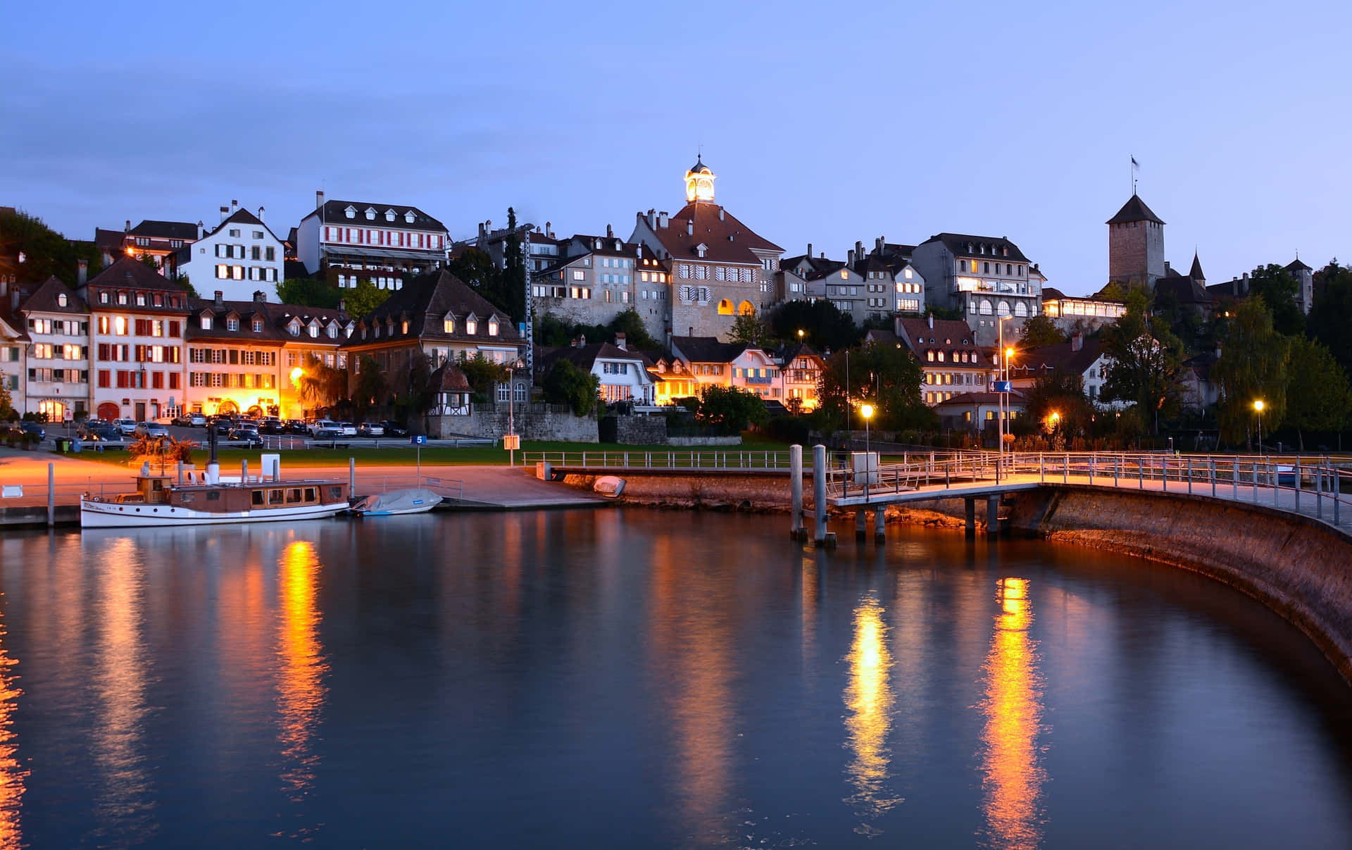 Neuchatel Lakeside Twilight View Wallpaper