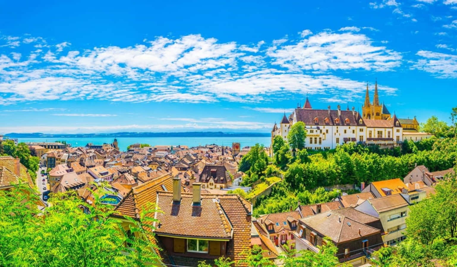 Neuchatel Panoramic View Switzerland Wallpaper