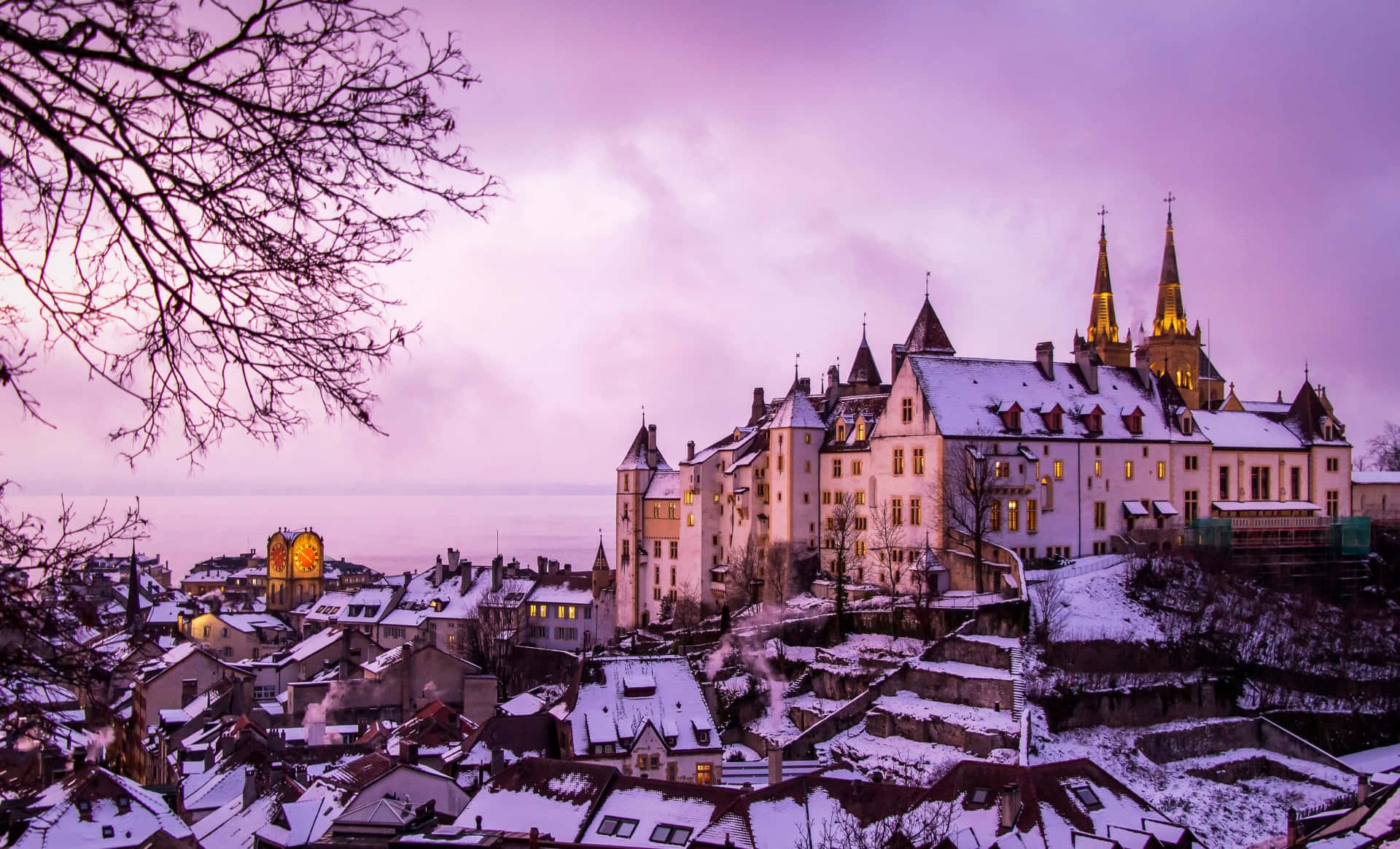 Neuchatel Winter Twilight Wallpaper