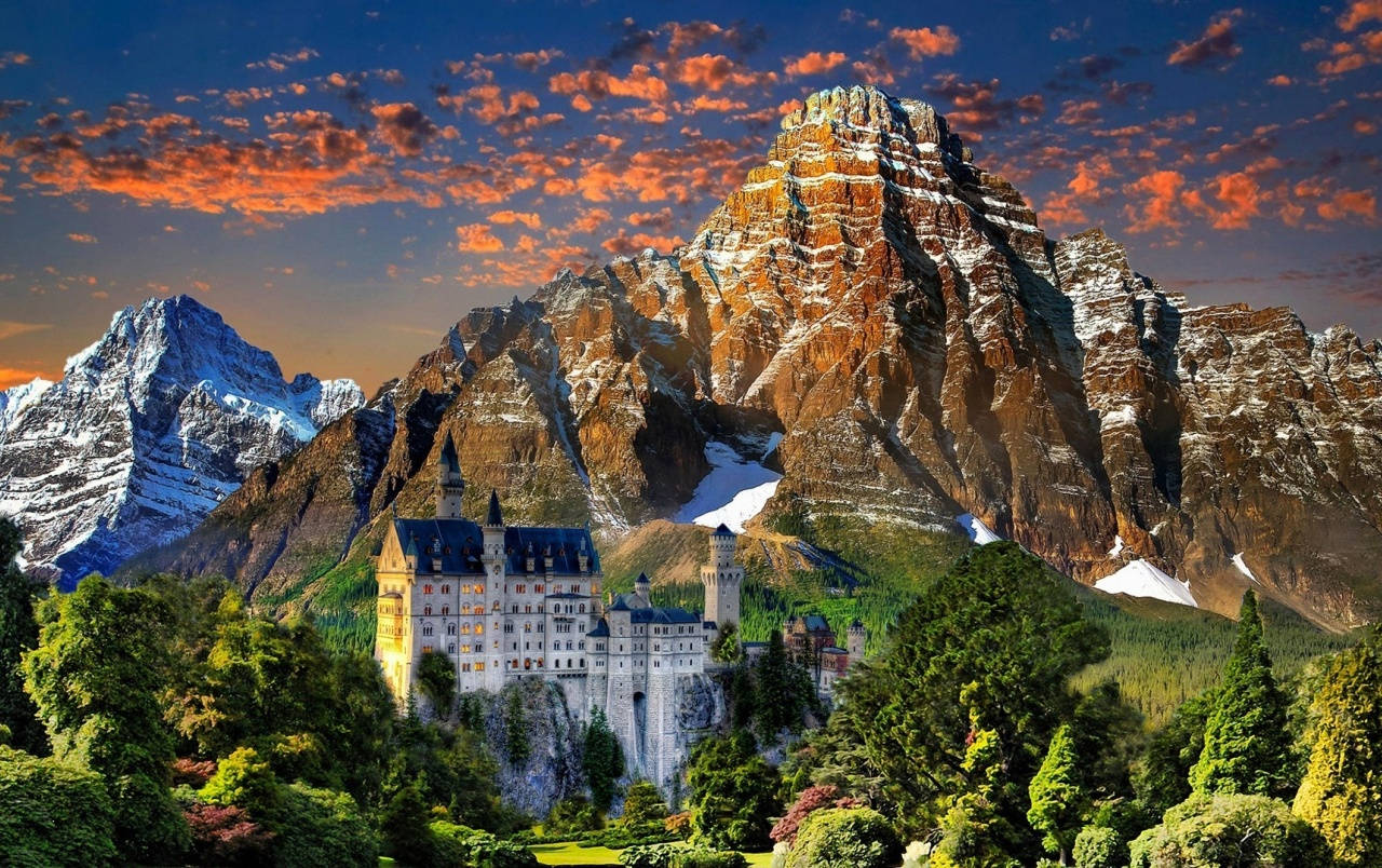 Neuschwanstein Castle Brown Mountains Wallpaper