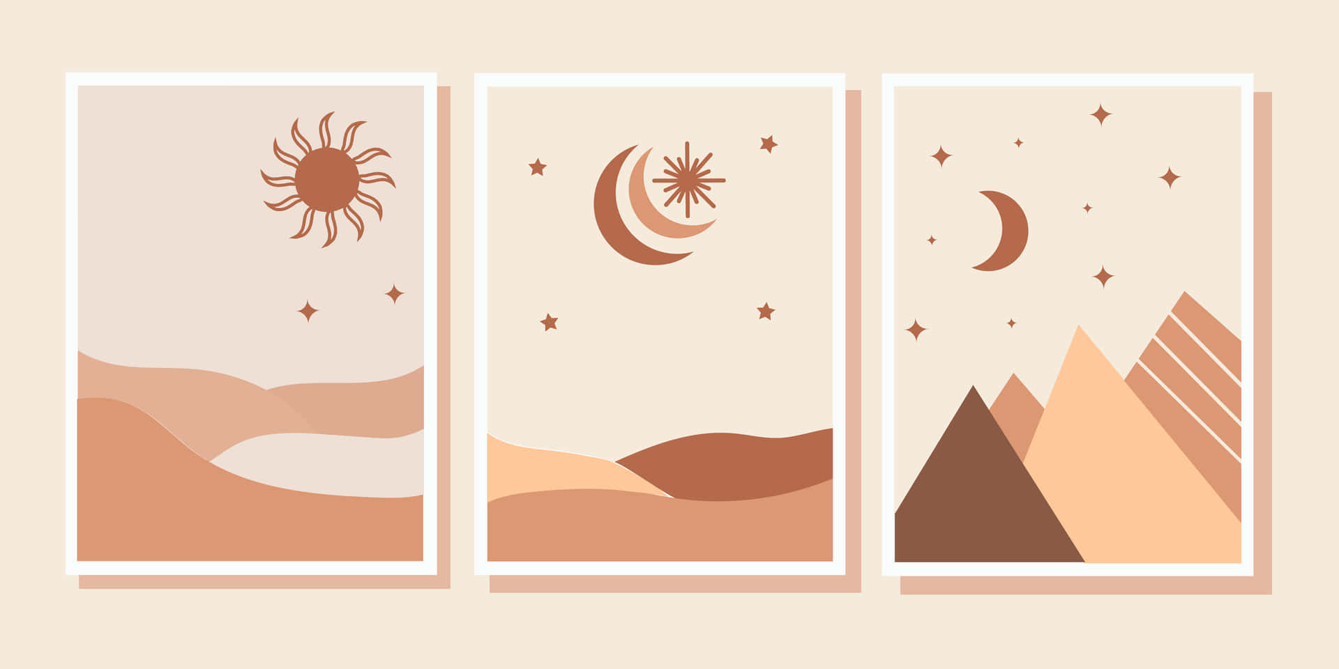 Three Banners With Mountains, Sun And Moon