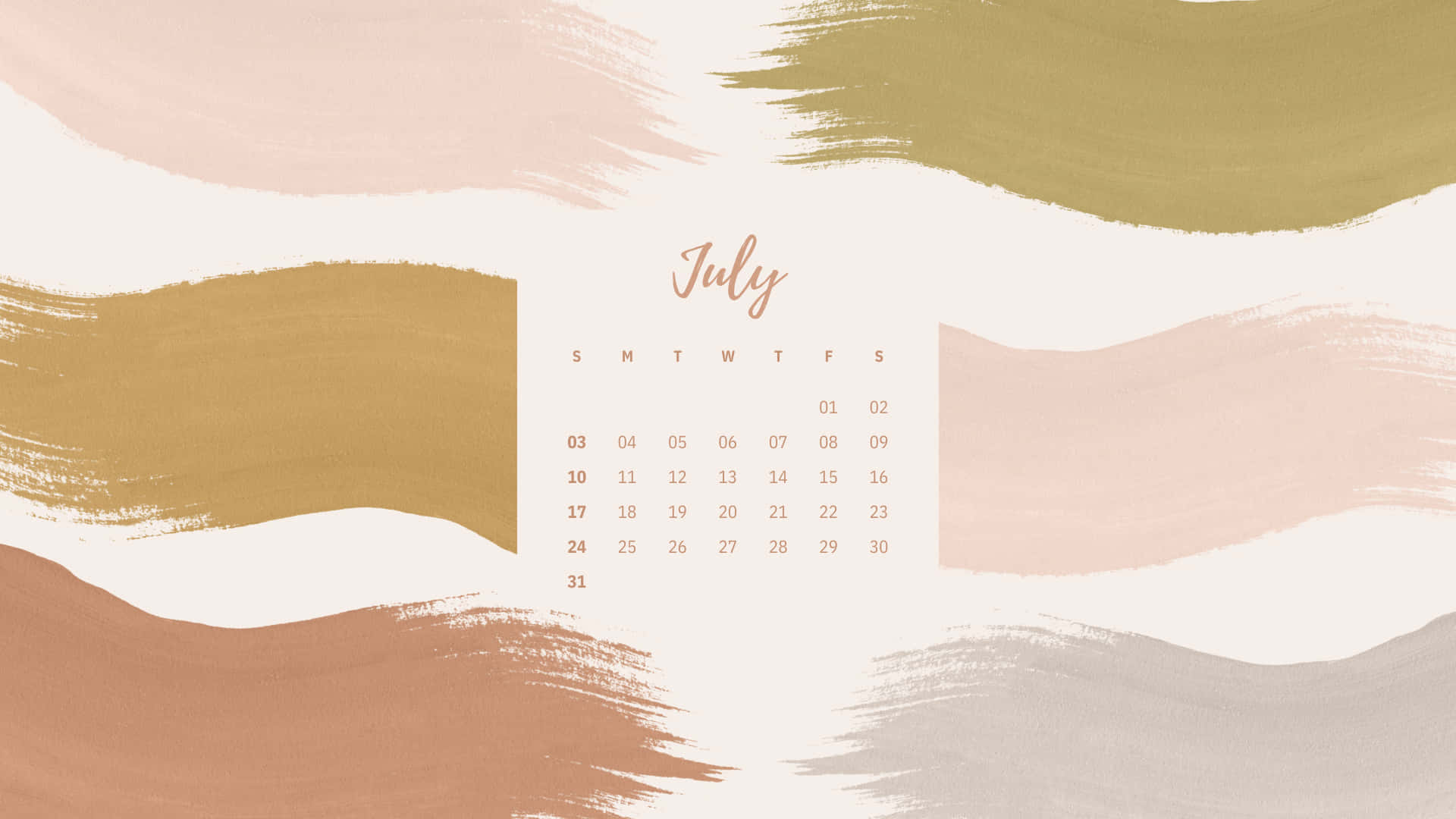 A Calendar With A Gold, Beige And Pink Background