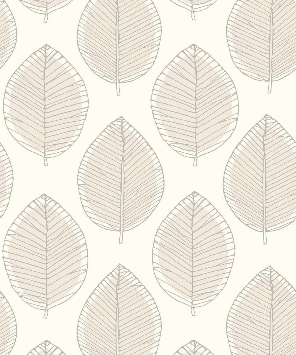 A Wallpaper With Leaves In Beige And White