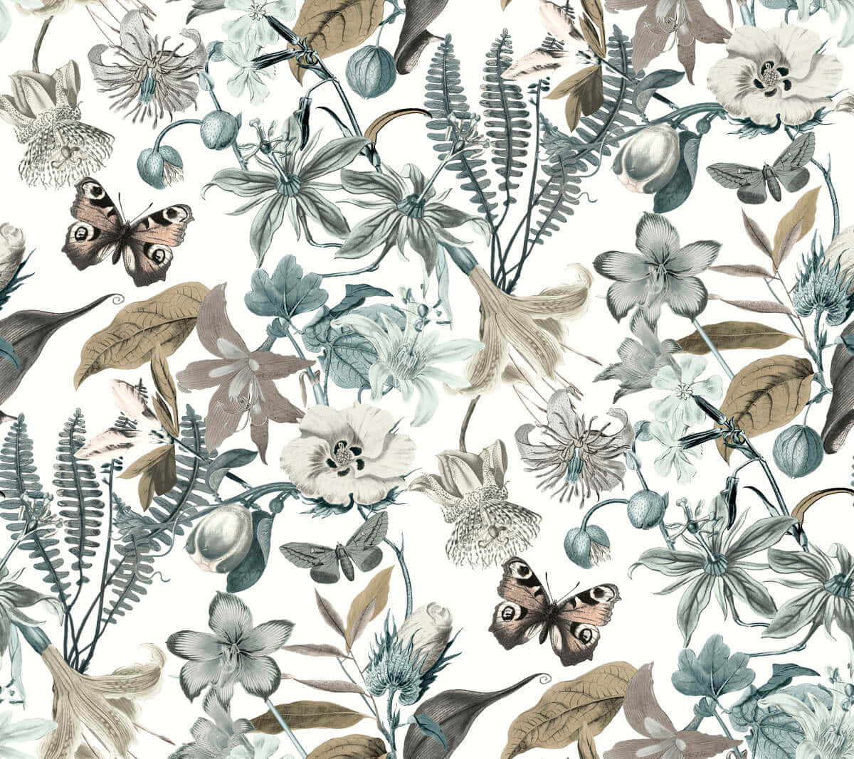 Neutral_ Floral_ Pattern_with_ Butterflies Wallpaper