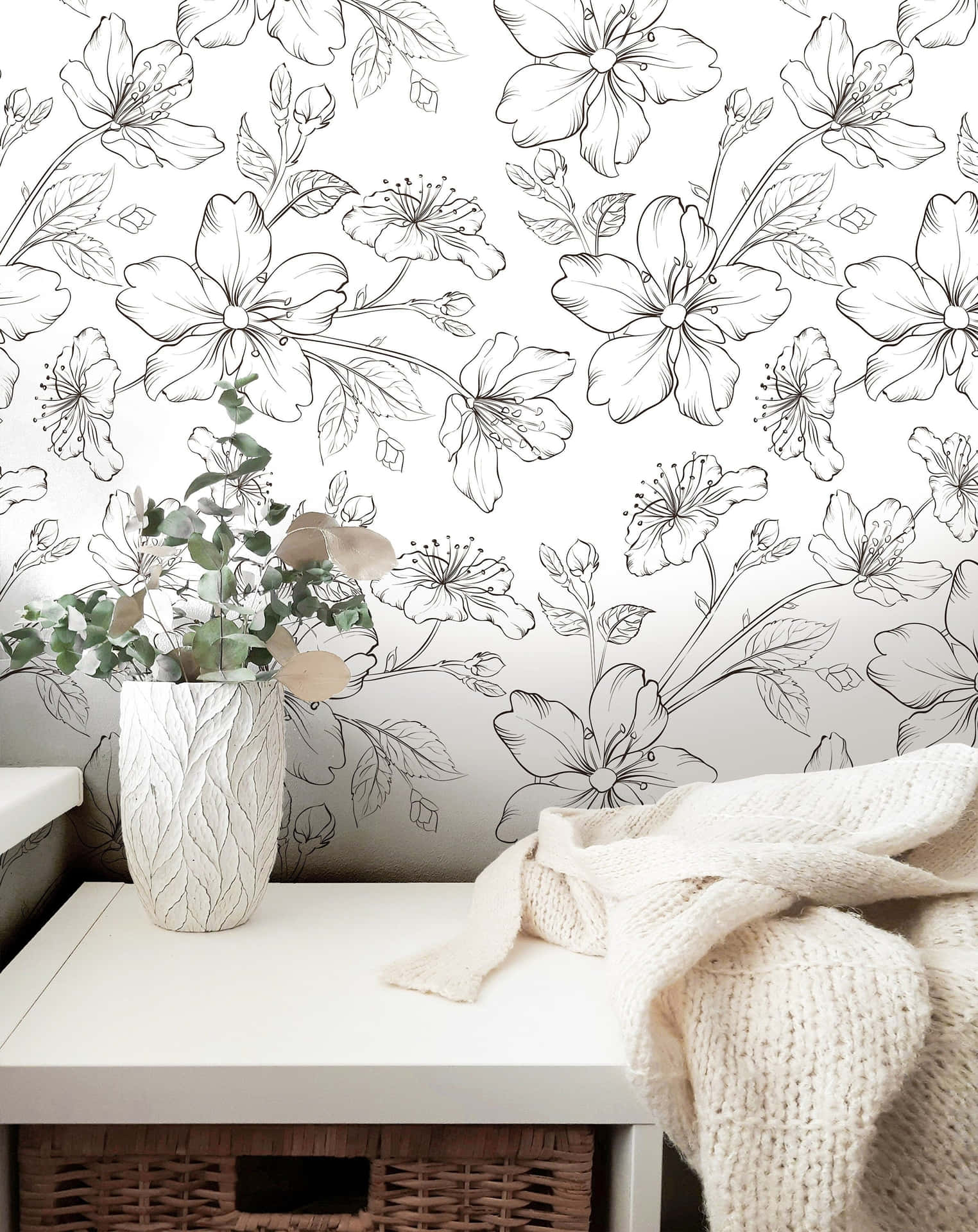 Neutral Floral Wallpaper Interior Wallpaper