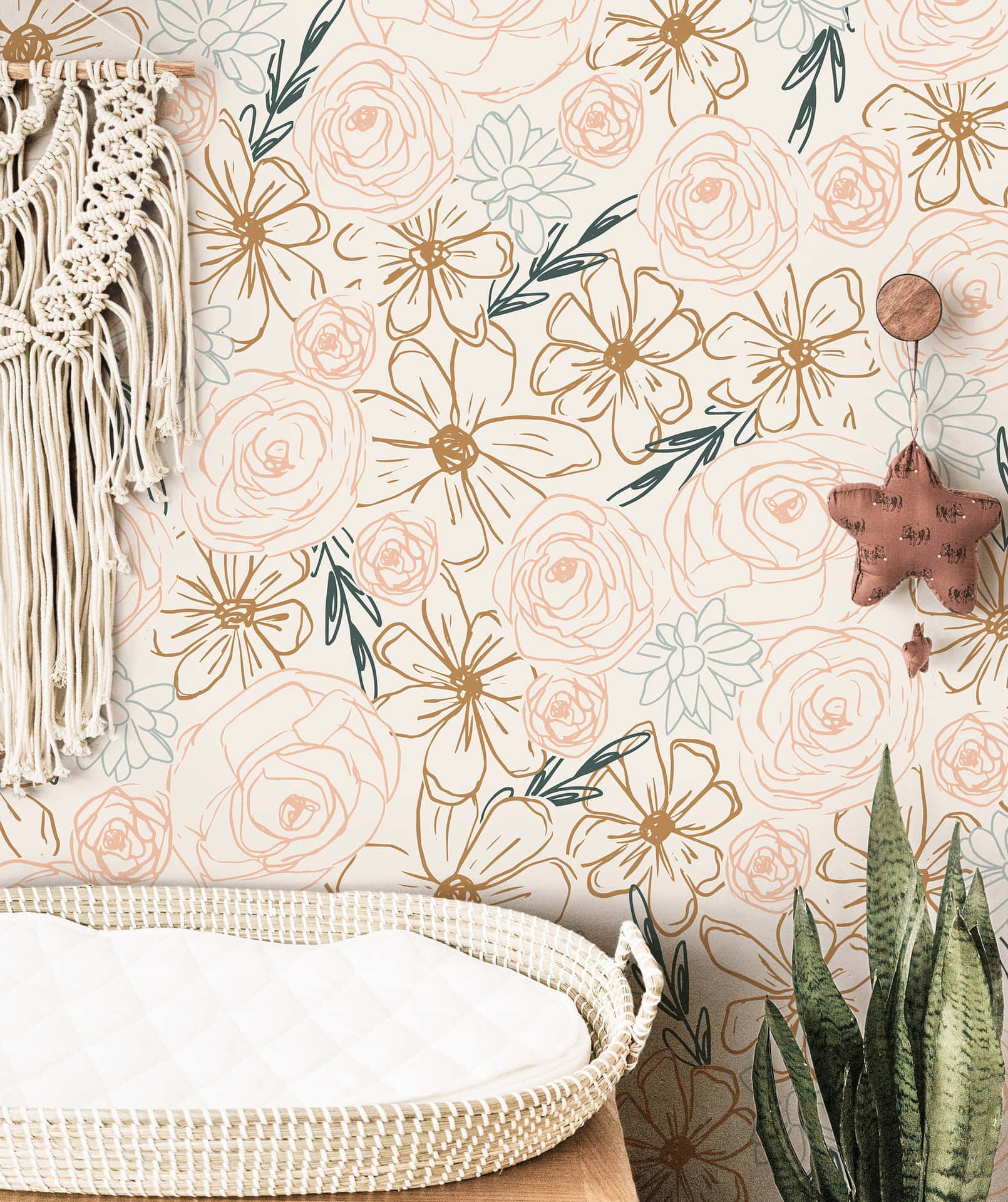 Neutral Floral Wallpaper Interior Design Wallpaper