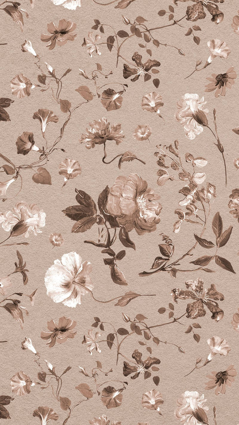 Caption: Artistic Blend of Neutral Tones with Floral Theme on iPhone Wallpaper Wallpaper