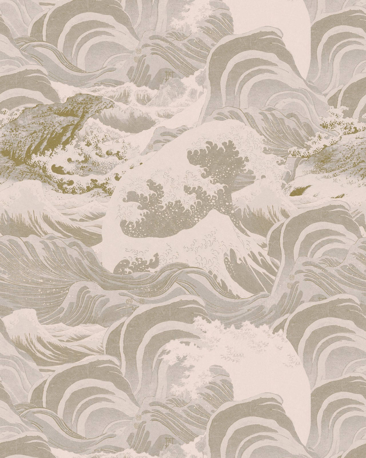 Neutral Aesthetic iPhone Wallpaper Featuring Ocean Wave and Mountain Art. Wallpaper