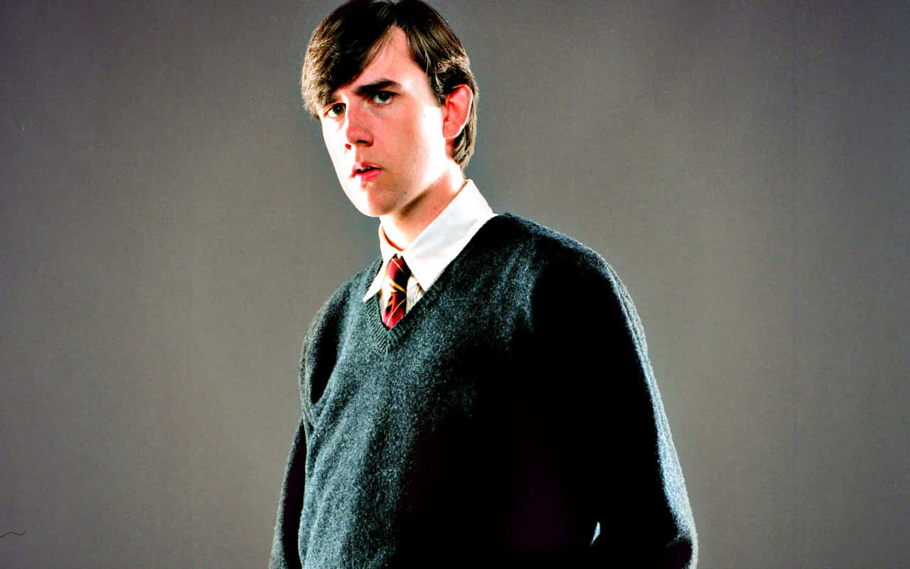 Caption: A determined Neville Longbottom with his wand raised Wallpaper