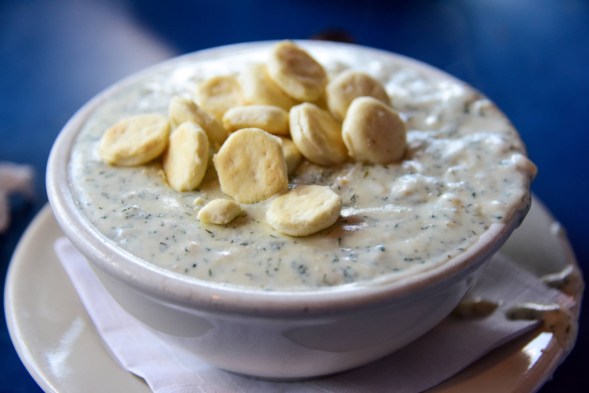 "Delicious New England Clam Chowder Topped with Fluffy Biscuits" Wallpaper