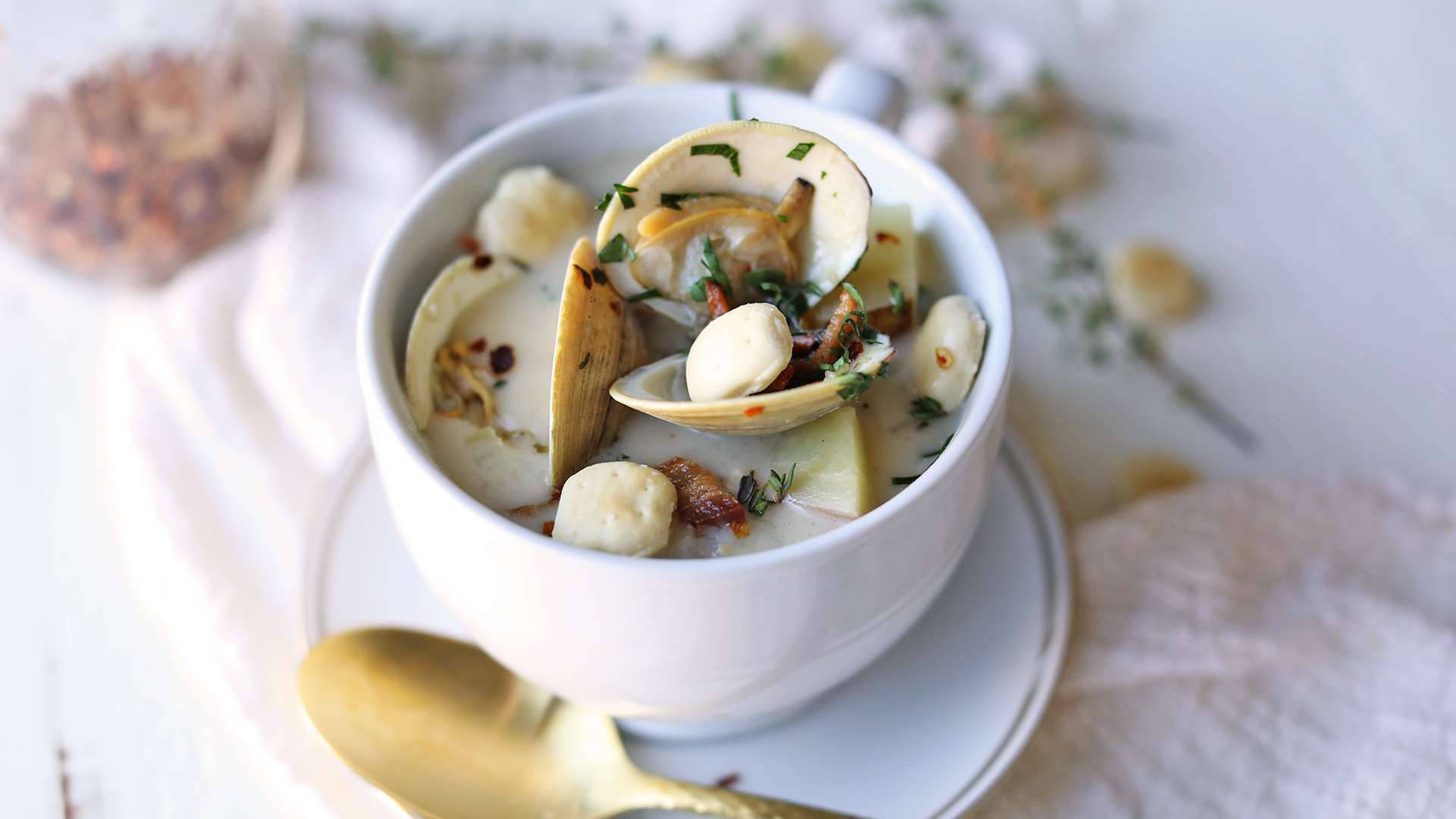 New England Clam Chowder With Shells Wallpaper