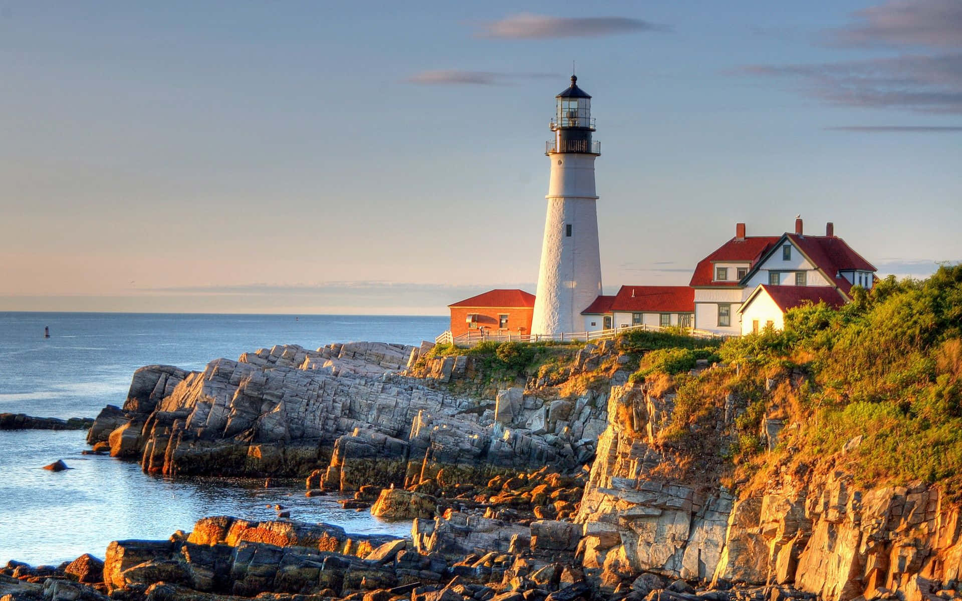 Sunset Lighthouse New England Summer Wallpaper