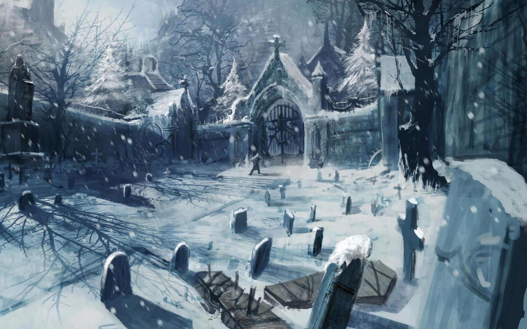 New Hampshire Winter Graveyard Digital Artwork Wallpaper