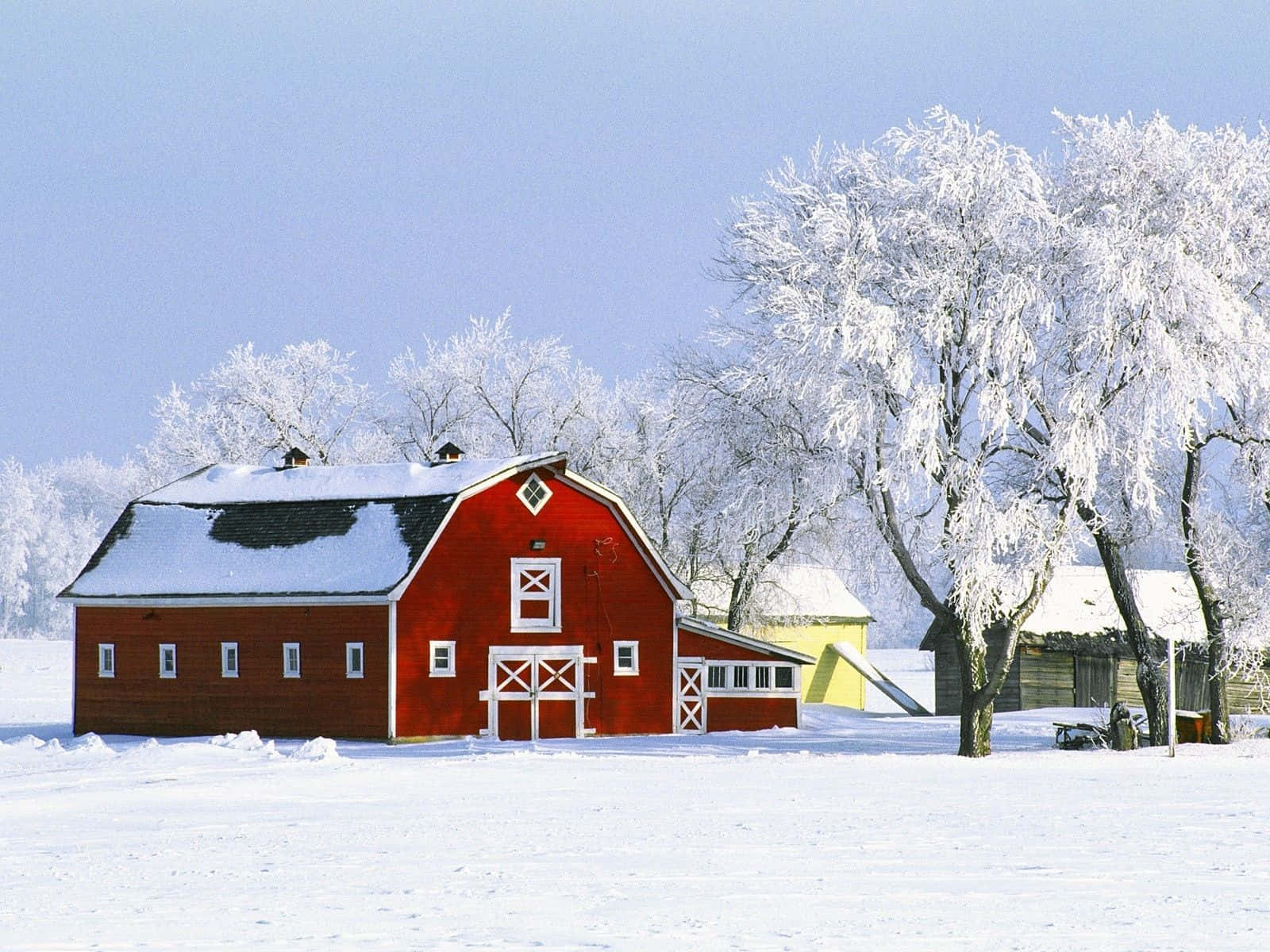 Nuovohampshire Inverno - Dipinto Della Red Farmhouse Sfondo