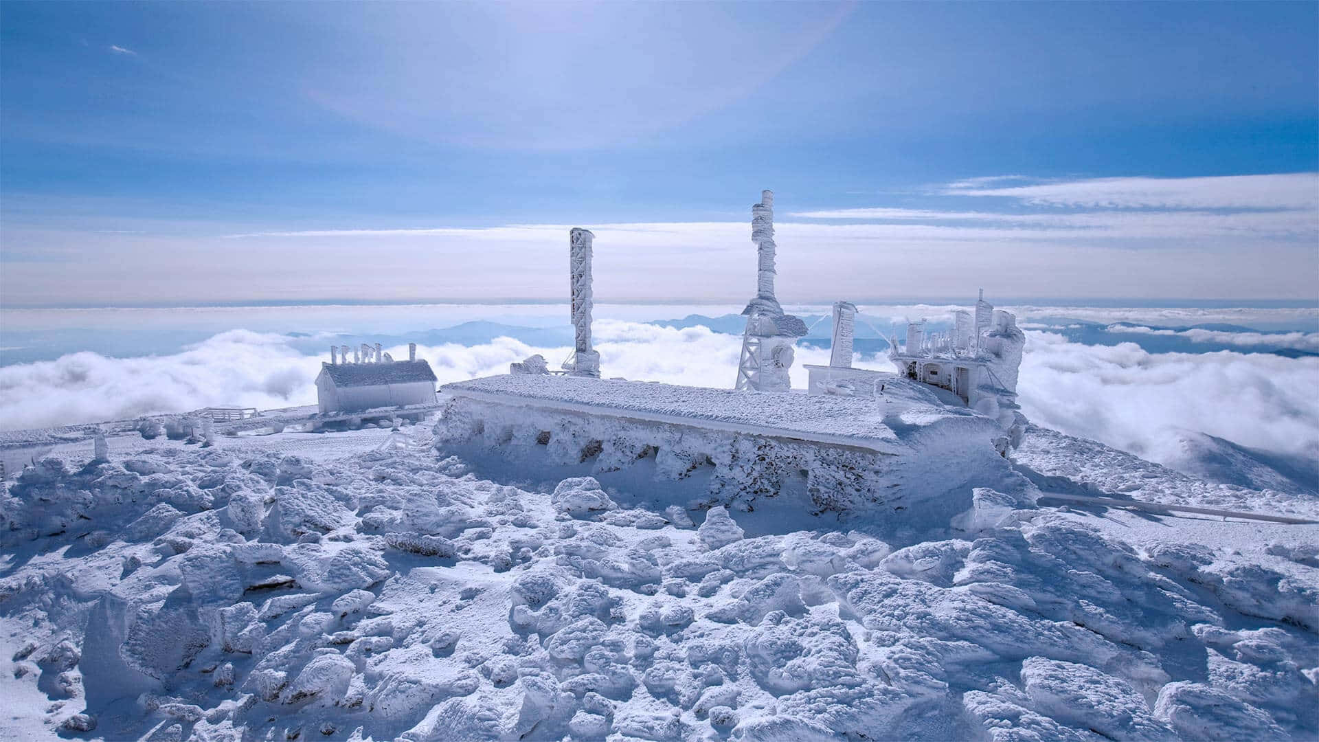 Udstillingsstykke Mount Washington Observatory New Hampshire Vinter Udsigt Wallpaper