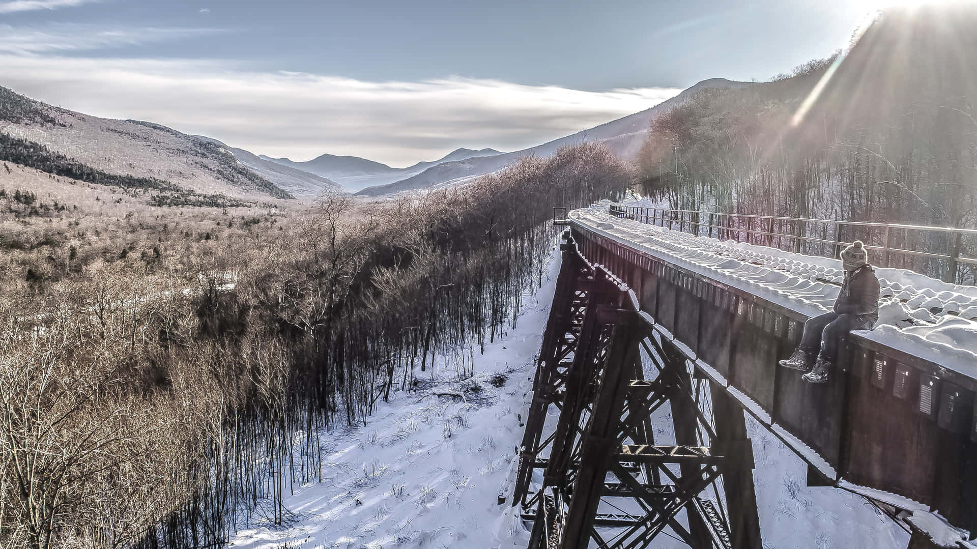 White Mountains New Hampshire Winter Railway Track Wallpaper