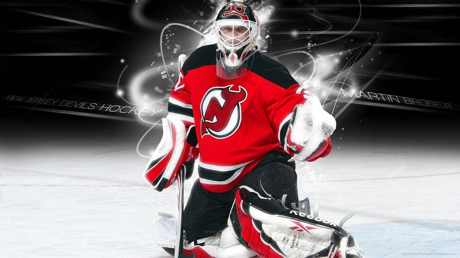 Legendary Goalkeeper Martin Brodeur of the New Jersey Devils In Action Wallpaper